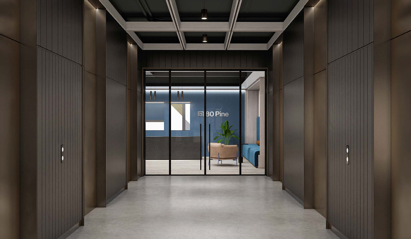 Artist Rendering main lobby 80 Pine